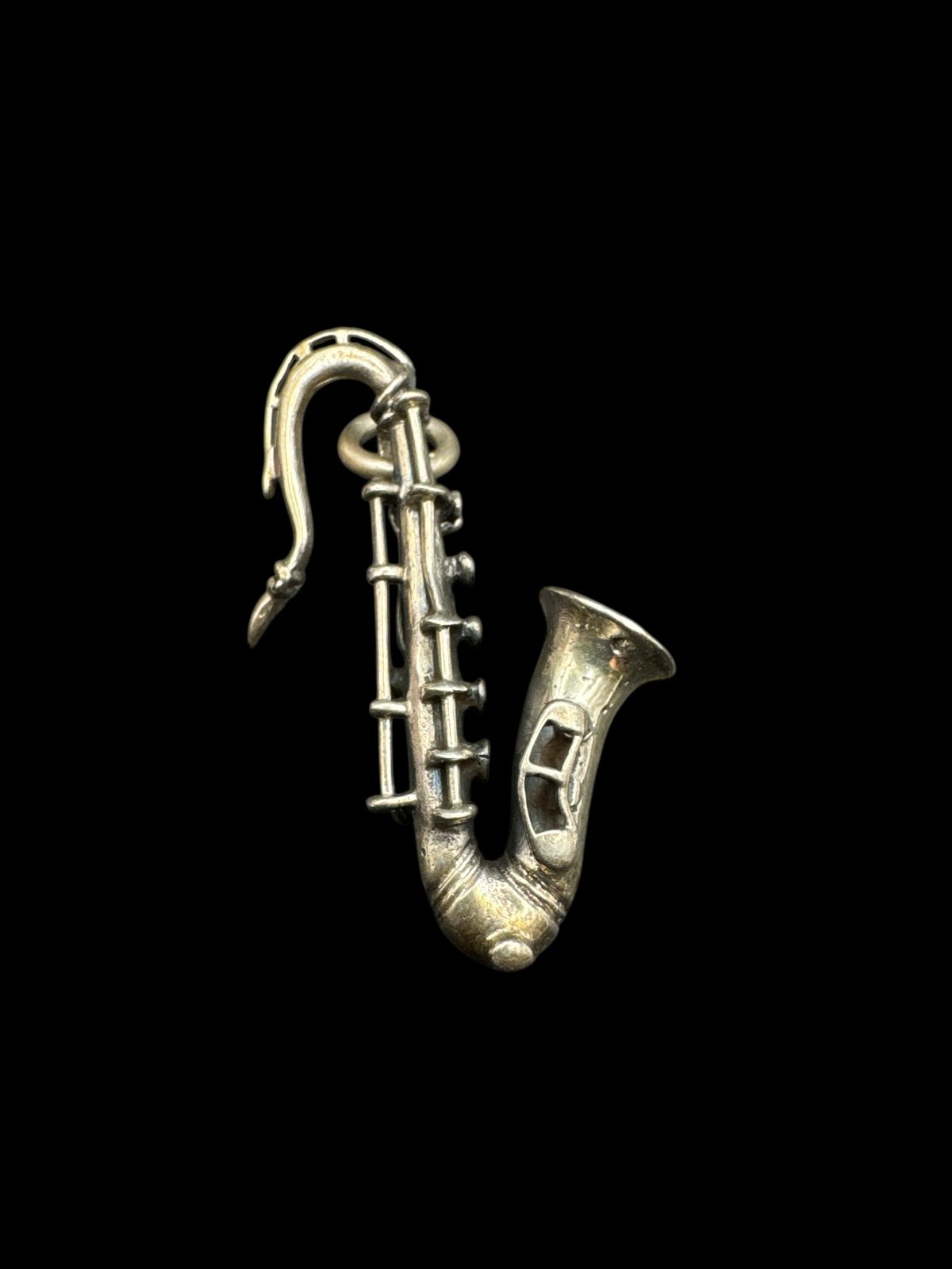 Vintage Sterling Silver Saxophone Pendant Sterling Musical Instrument Pendant 2”