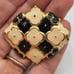 Vintage 60s Enamel Pin Brooch Flower Ivory Gold Black 1.75in tall