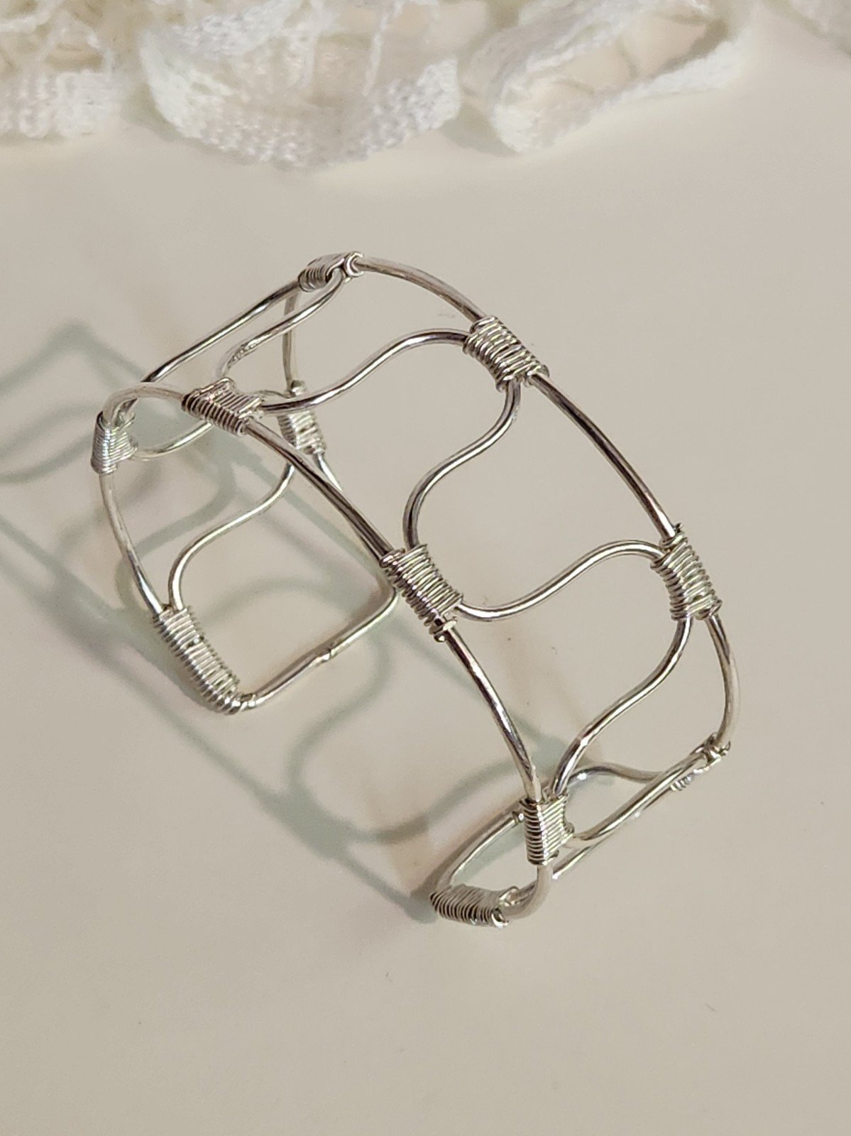 Genuine Artisan Sterling Silver Filled Wire Woven Open Cuff Bracelet