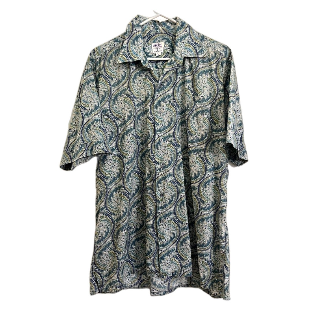 Vintage Liberty Of London Blue Paisley White Lotus Shirt Top Mens Size Large