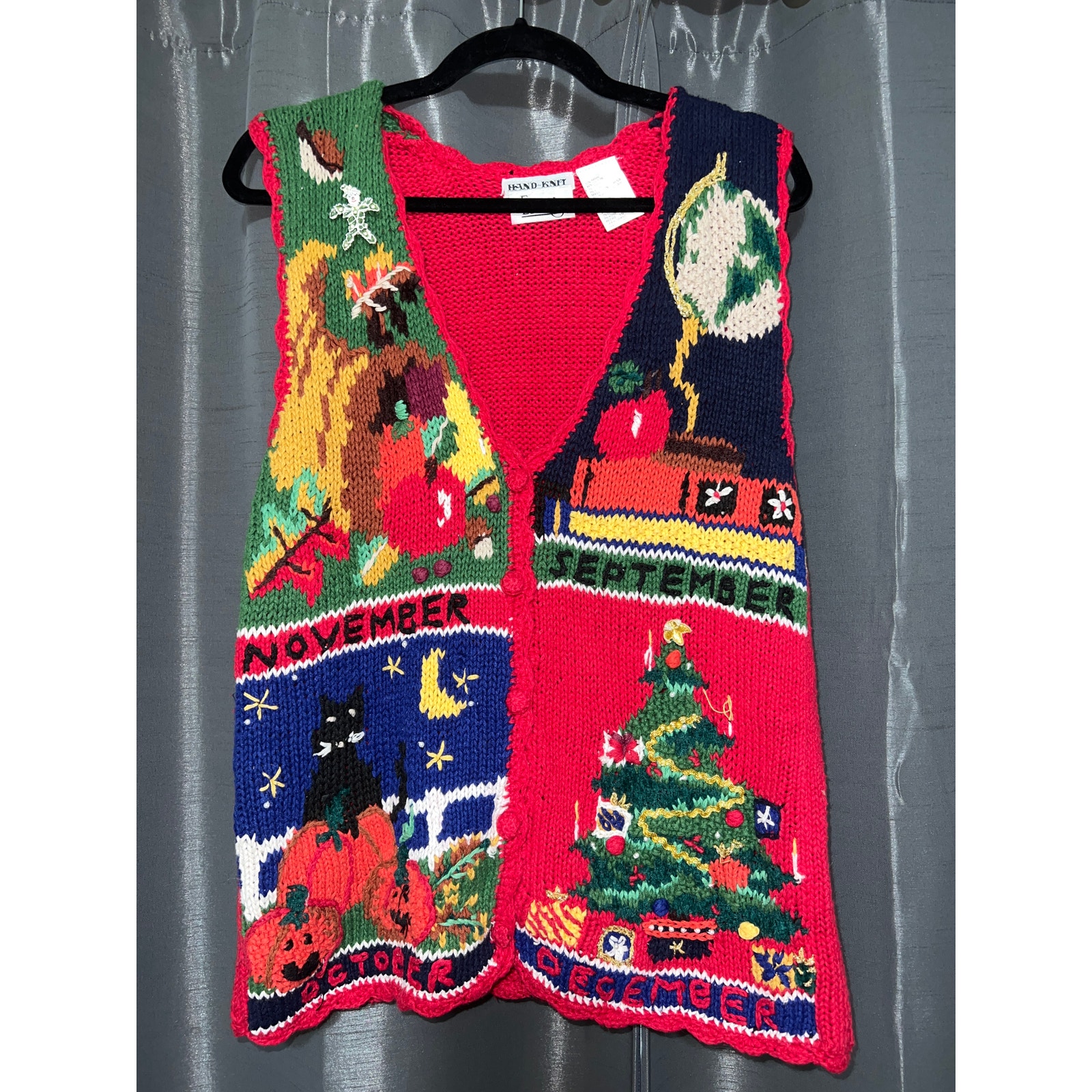 Ugly Halloween Sweater Vest Vintage Fall Pumpkins Size Small