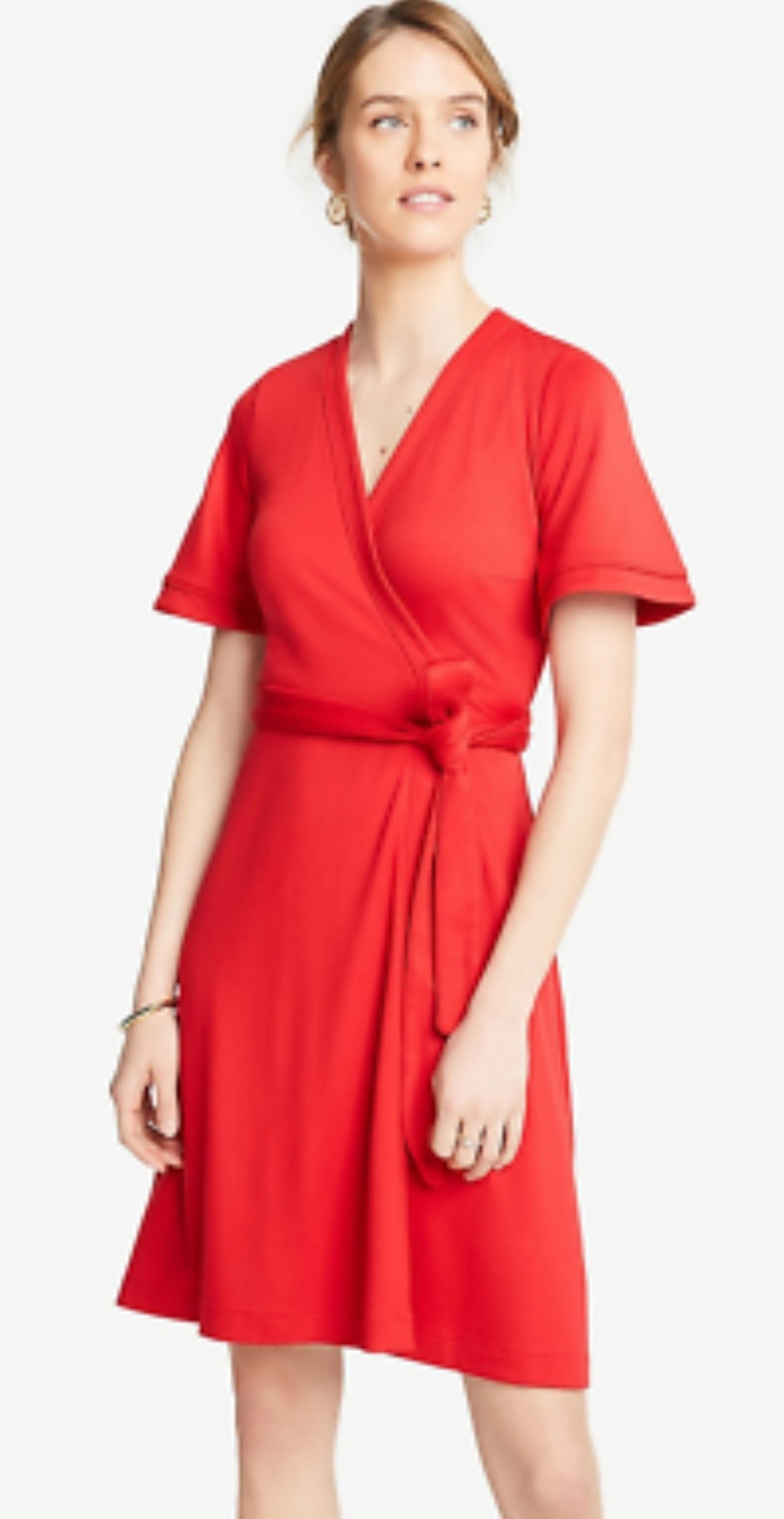 NWT $98 Ann Taylor - PIPED FLUTTER SLEEVE WRAP DRESS, Size 14