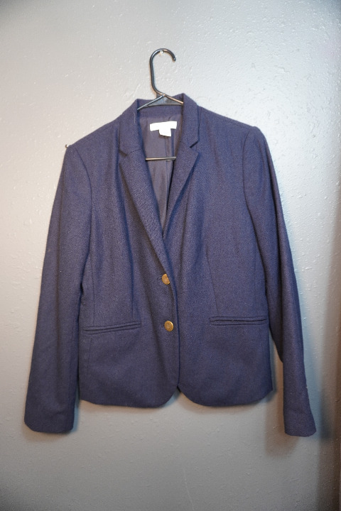 Liz Claiborne Womens Button Blazer Jacket Navy Blue Wool Blend Coat Size Medium