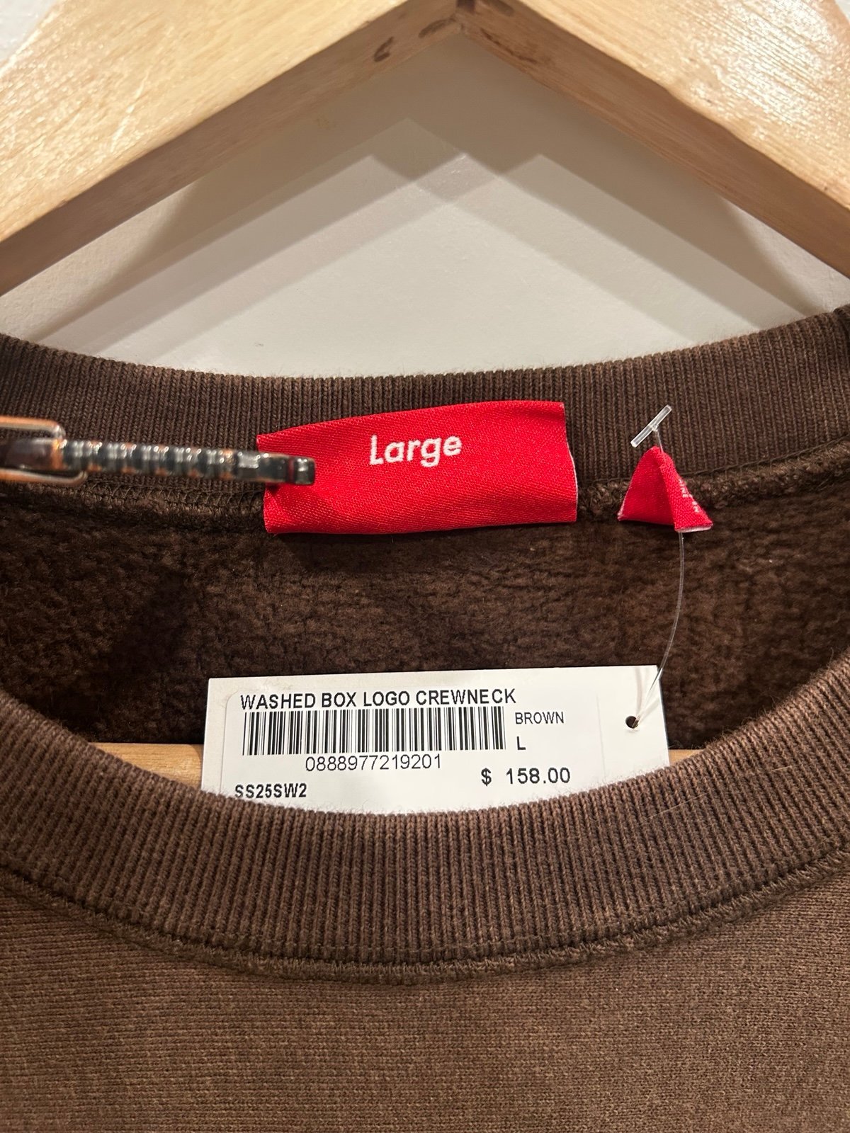 Supreme SS25 Washed Box Logo Crewneck Brown Size Large