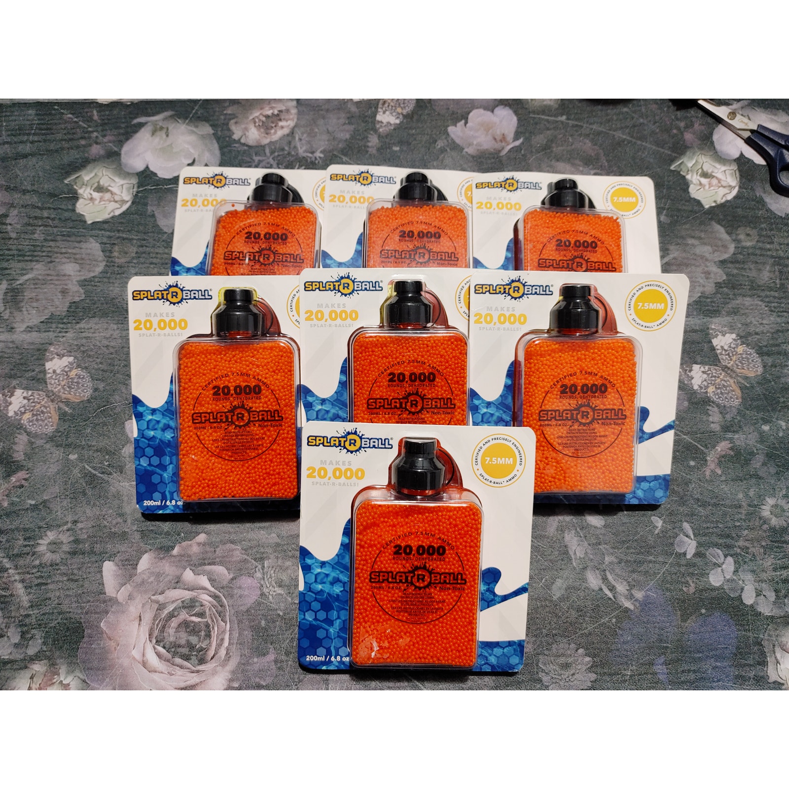 SplatRBall Orange refills 20K Rounds Dehydrated 7.5 mm Bottle 7-Pack NEW