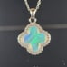 Opal clover rhodium solid 925 sterling silver necklace