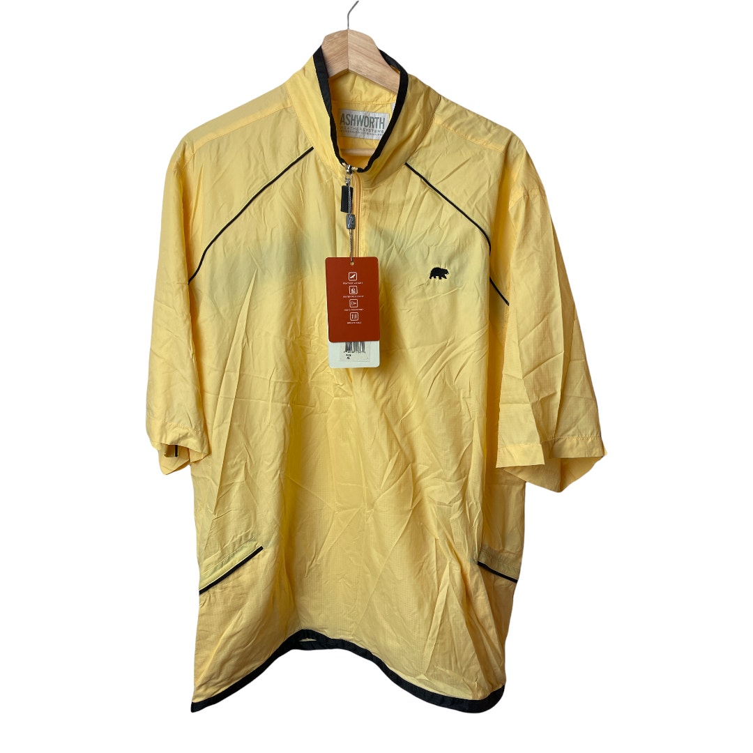 Ashworth Yellow Short Sleeve Windbreaker Pullover Shirt Men's Size XL NWT