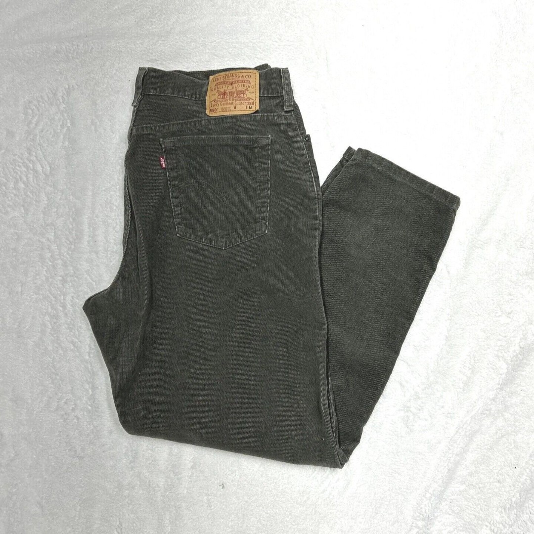 Vintage Levis 550 Corduroy Pants Womens Size 18 Green Relaxed Fit USA Made 36x28