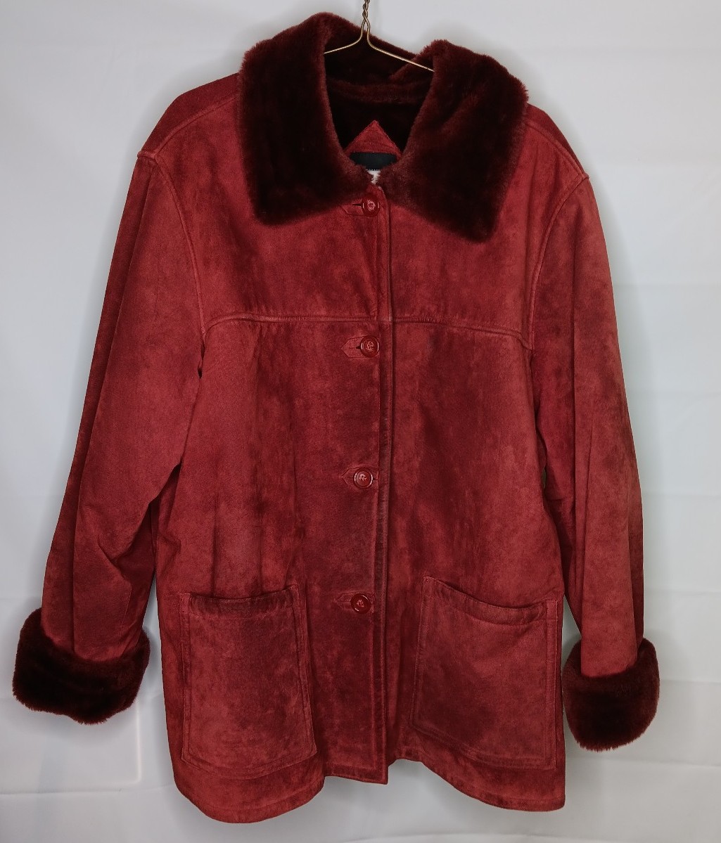 Luxurious Dennis Basso Leather Coat Woman 2X Suede Leather Brick Red Jacket Vtg