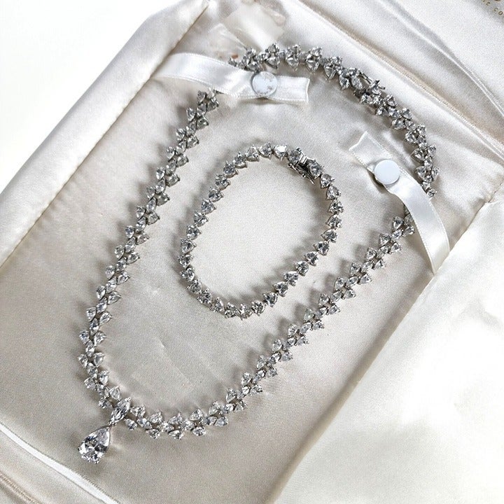 Park Lane Signed Clear Crystal Vintage Necklace And Bracelet Set