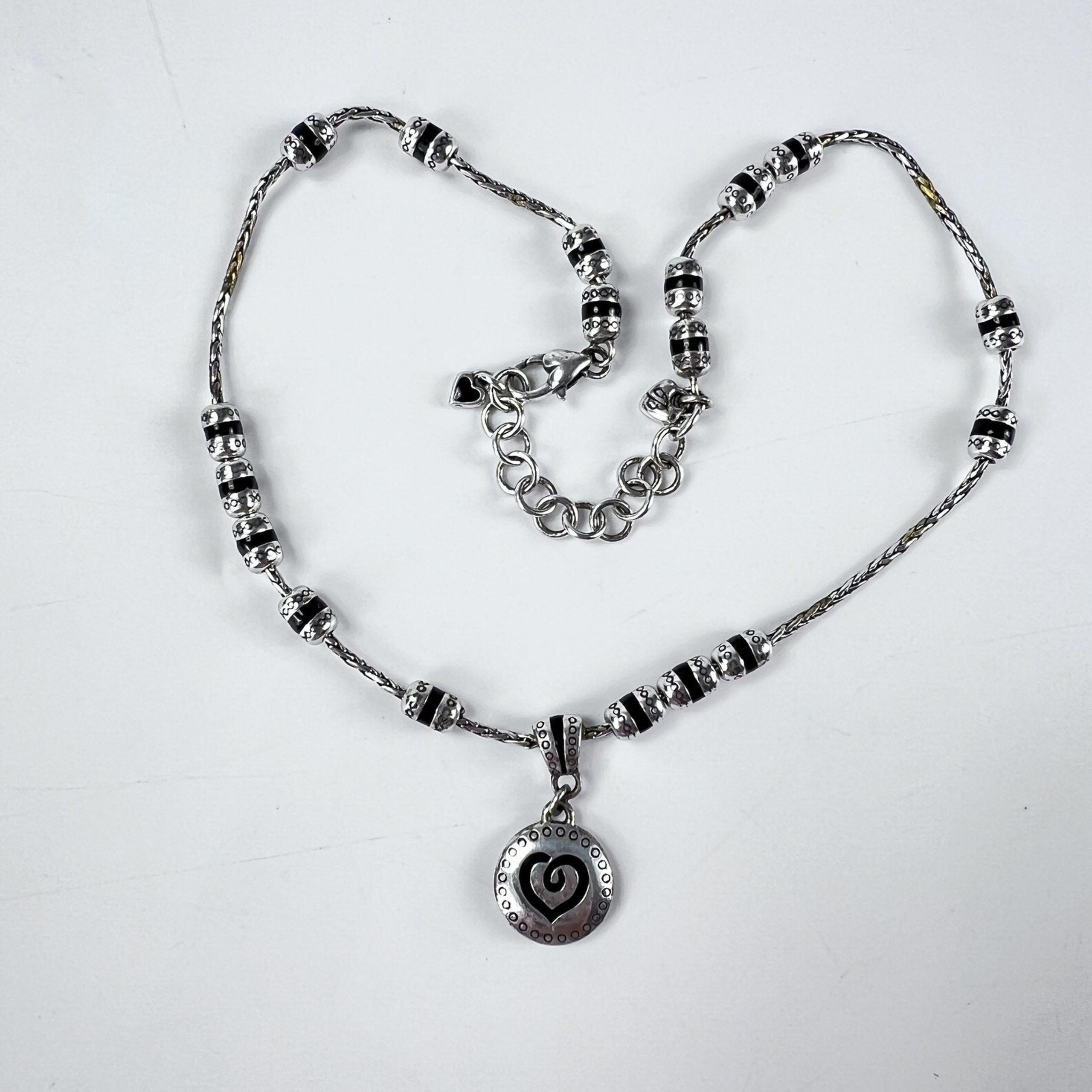 Brighton Heart Pendant Necklace Silver Tone Adjustable Beaded Chain Womens 18-21