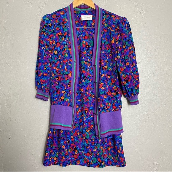 Vintage Brenner colorful artsy fun retro skirt set