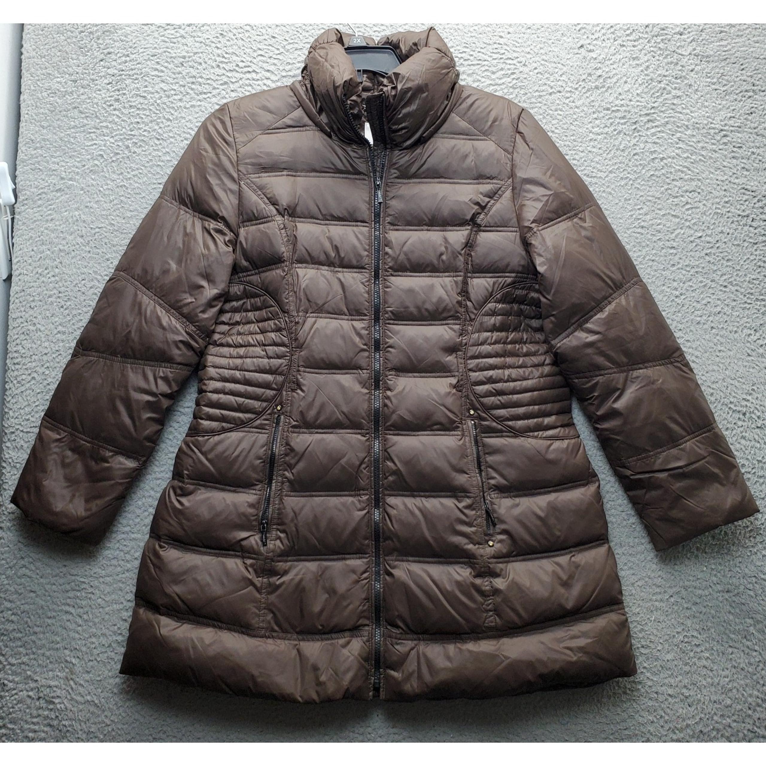 Puffer Down Jacket Womens Medium Brown Casual Full Zip - Laundry by Shelli Segal