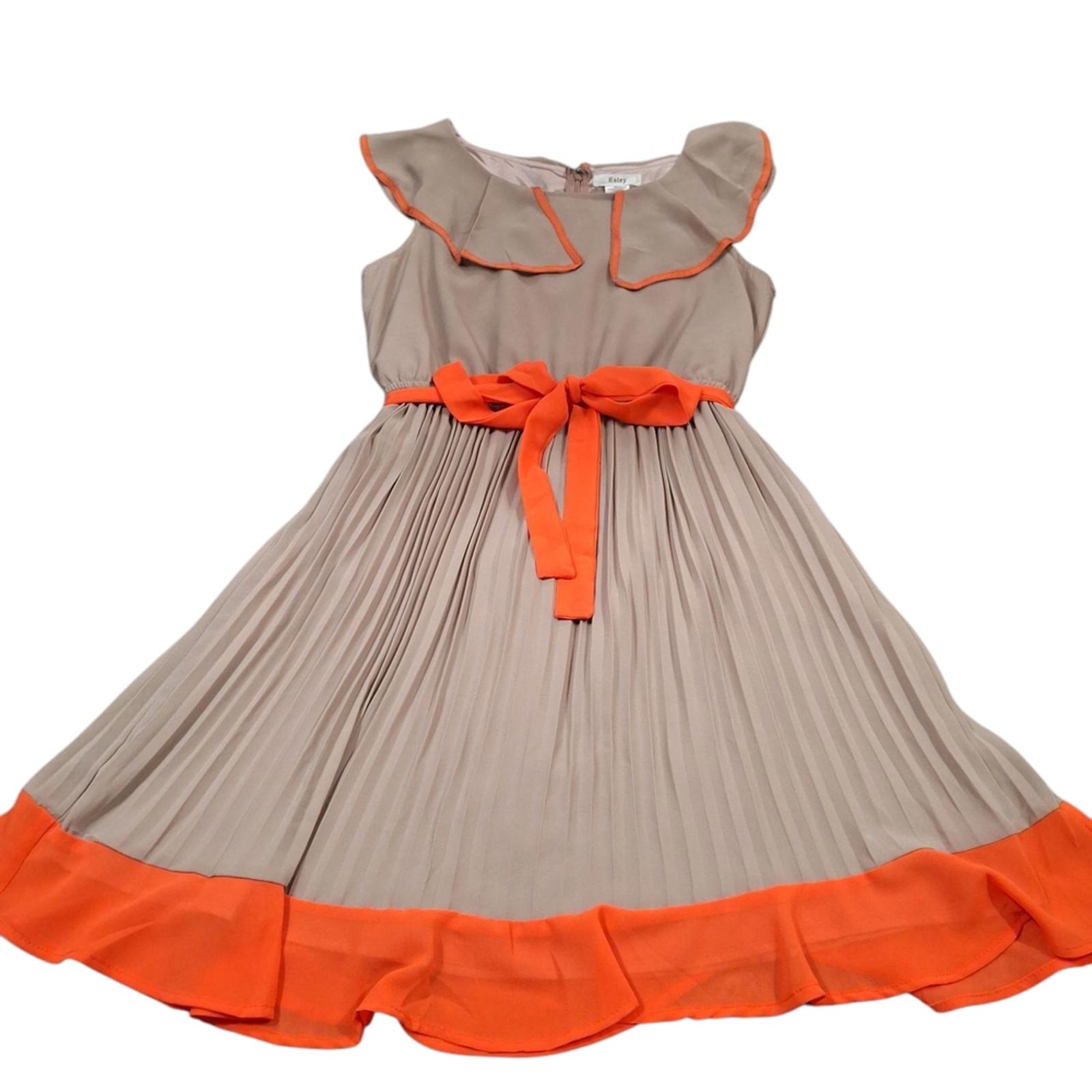 ESLEY Childs or Small Adult,100% Poly. Pleated Dress with Orange Accents. ...
