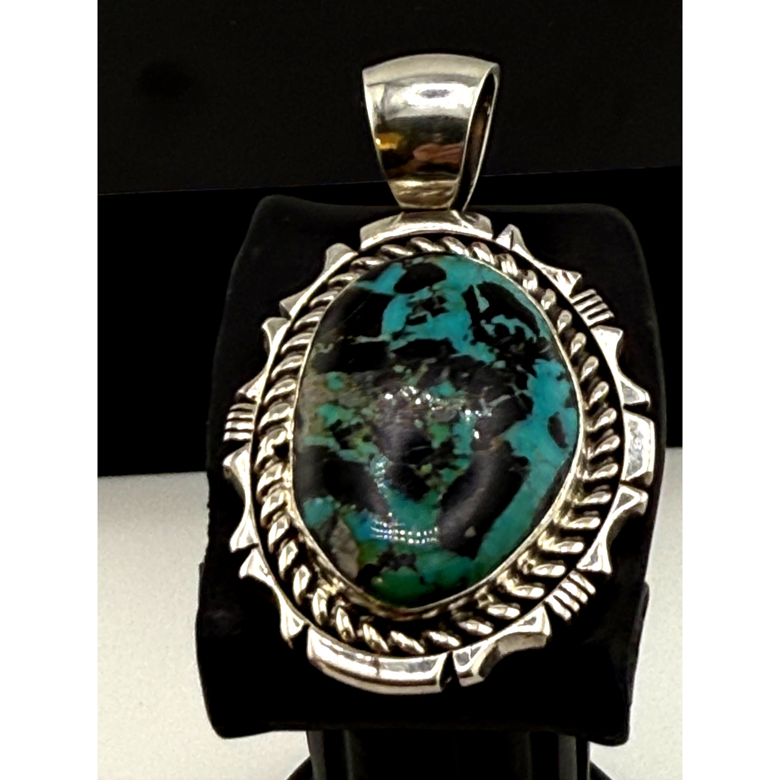 Eddie Secatero Navajo Black Jack Turquoise Pendant