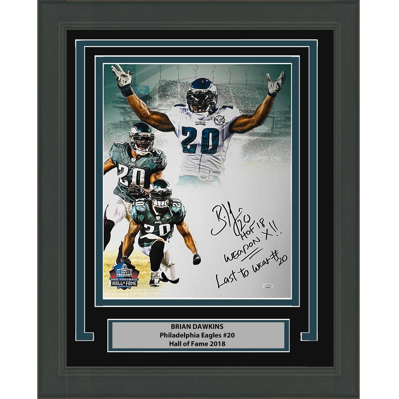 Framed Autographed/Signed Brian Dawkins 3x Inscribed HOF 18 Weapon X Last To We