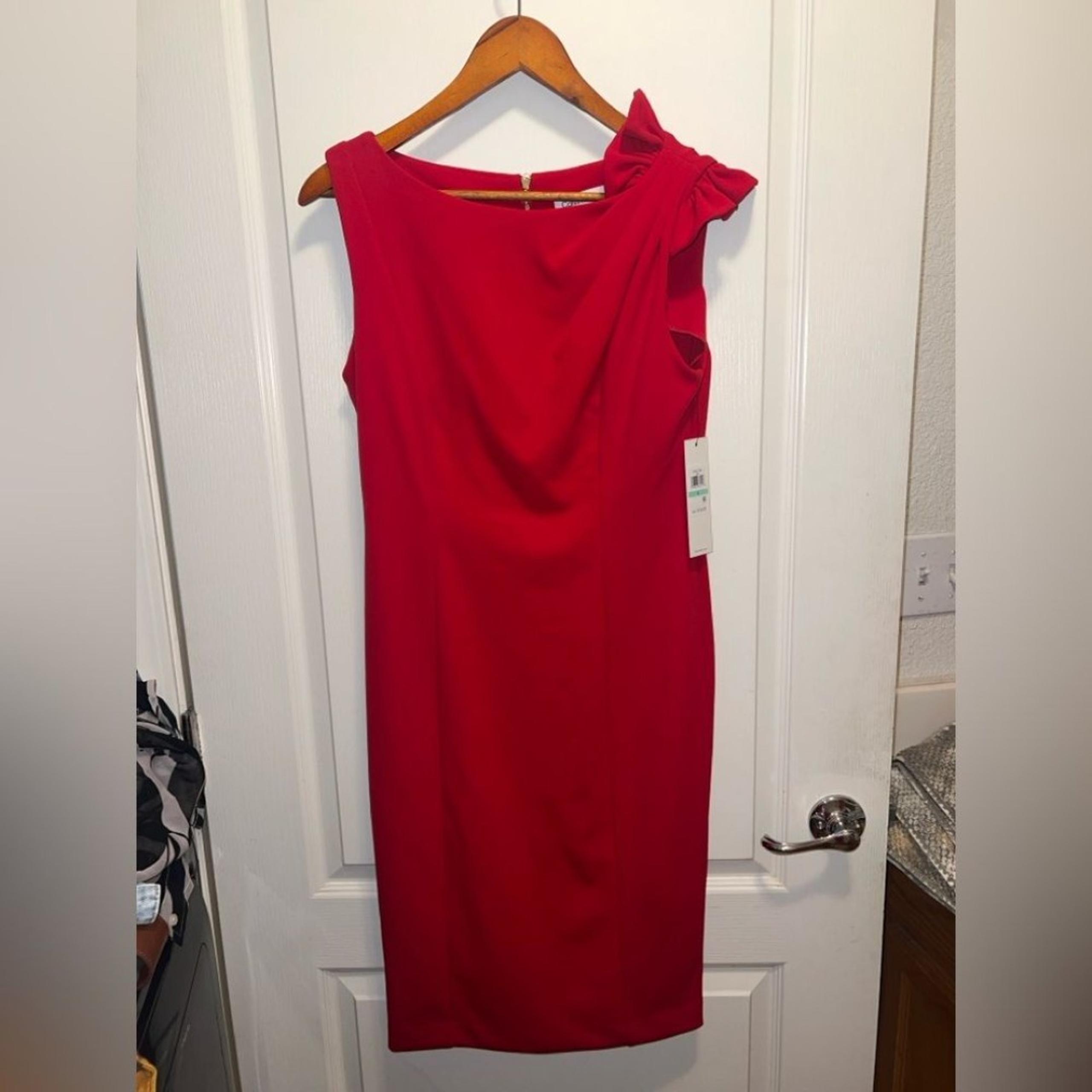 Calvin Klein Red Asymmetrical Sheath Dress