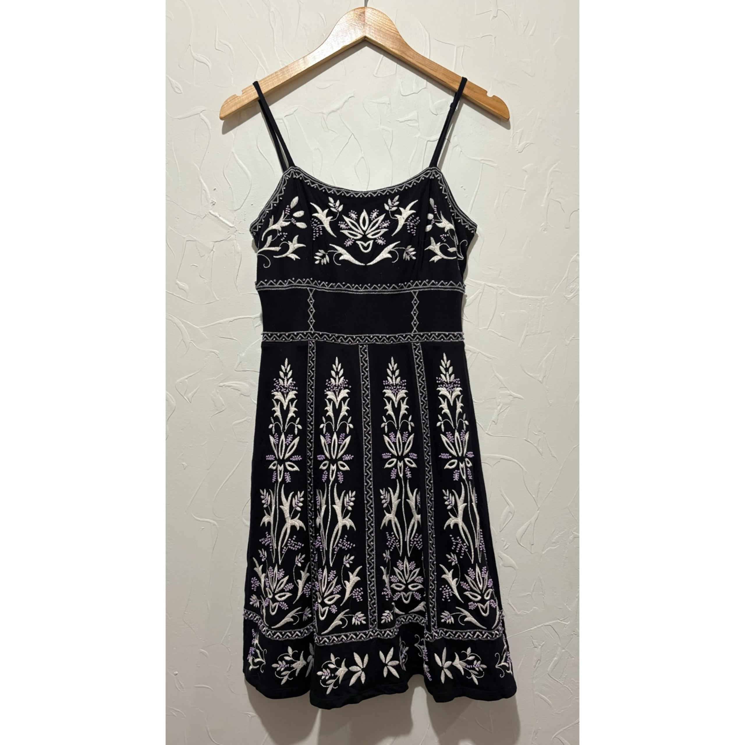 INC International Concepts black floral embroidered/beaded A-line dress (medium)