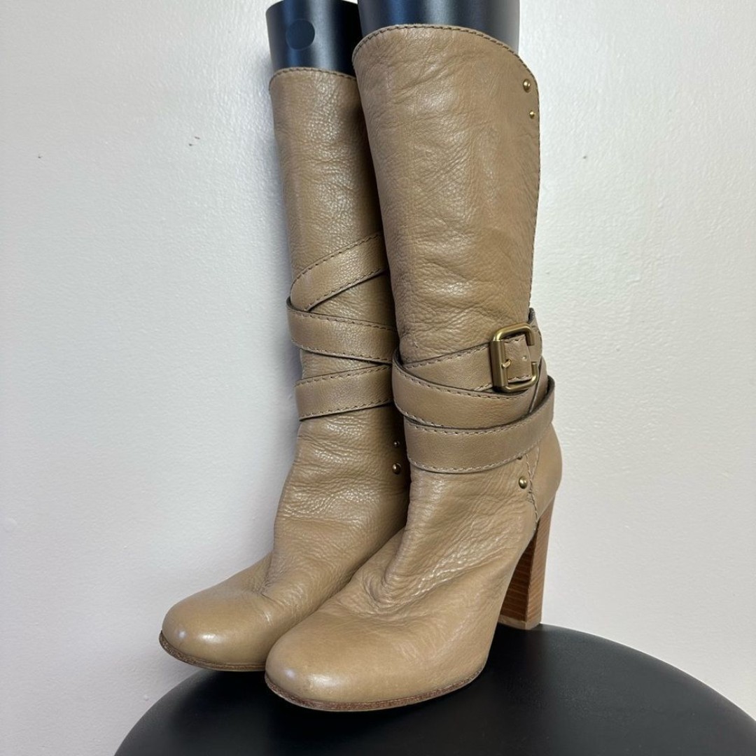 SALE! Tan Chloé Paddington Leather Heeled Wraparound Buckle Boots Size 8 EUC