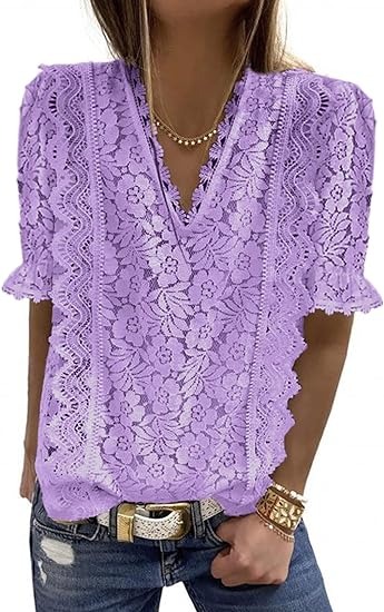 Women's V-neck lace crochet bohemian top flowing casual shirt shirt