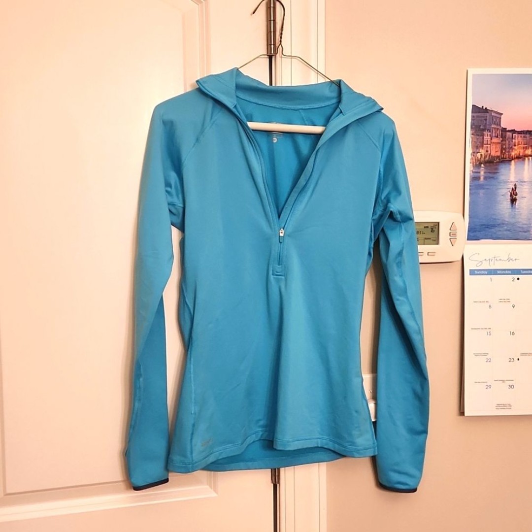 Nike Pro Women's Aqua Blue Longsleeve Quarter Zip Athletic Shirt Top Size M