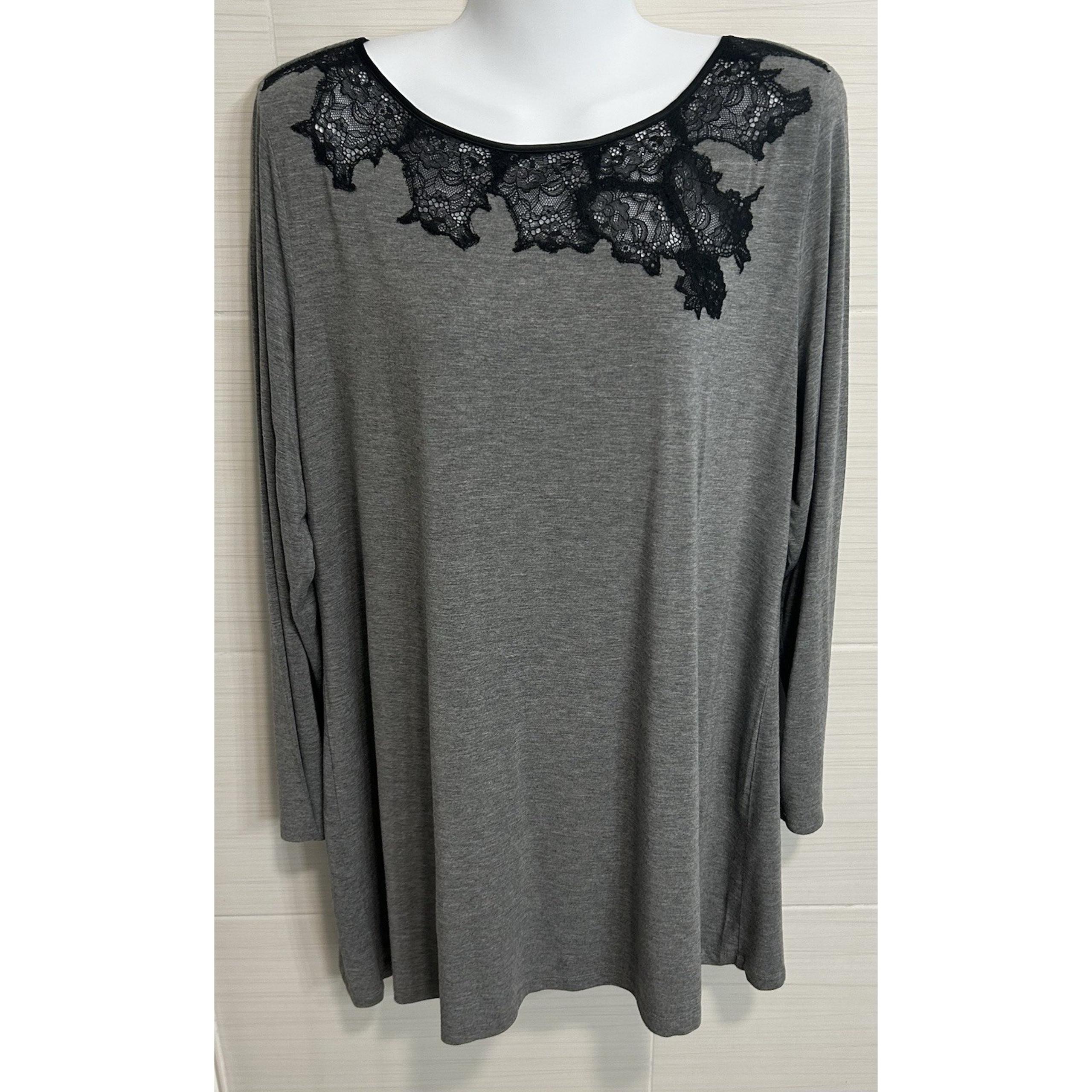 Soma Lounge Sleep Shirt/Gown Gray Black Lace Detail Long Slv XL, Soft Comfort