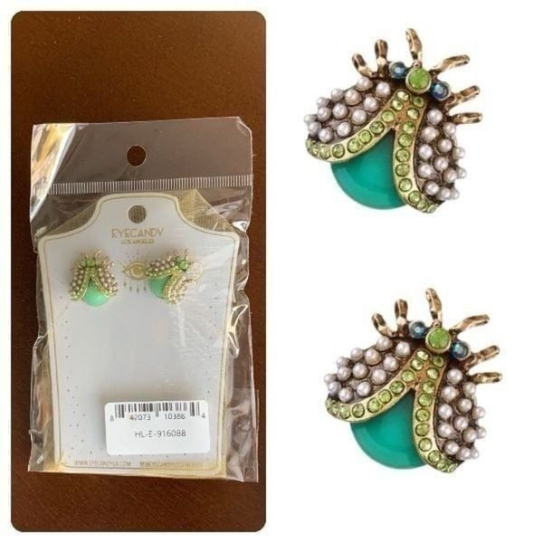 Green Beetle Stud Earrings by Eyecandy Eye Candy Ladybug Bug Insect Animal NWT