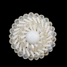 VTG Signed West Germany White Milk Glass Aurora Borealis Crystal Bugle Brooch