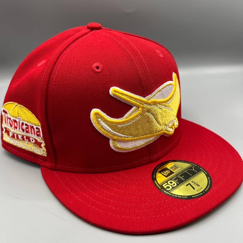 Tampa Bay Rays Hat Men 7 5/8 Red Yellow 59Fifty New Era Fitted Cap