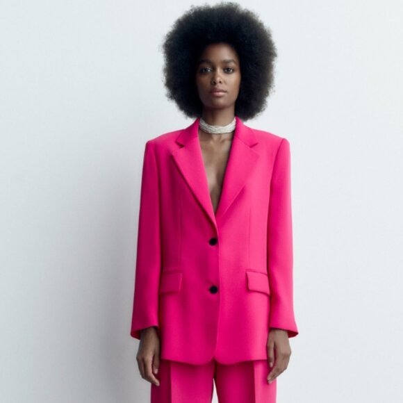 NWOT ZARA FUCHSIA PINK BLAZER BLOGGERS FAV RELAX FIT OVERSIZE SMALL