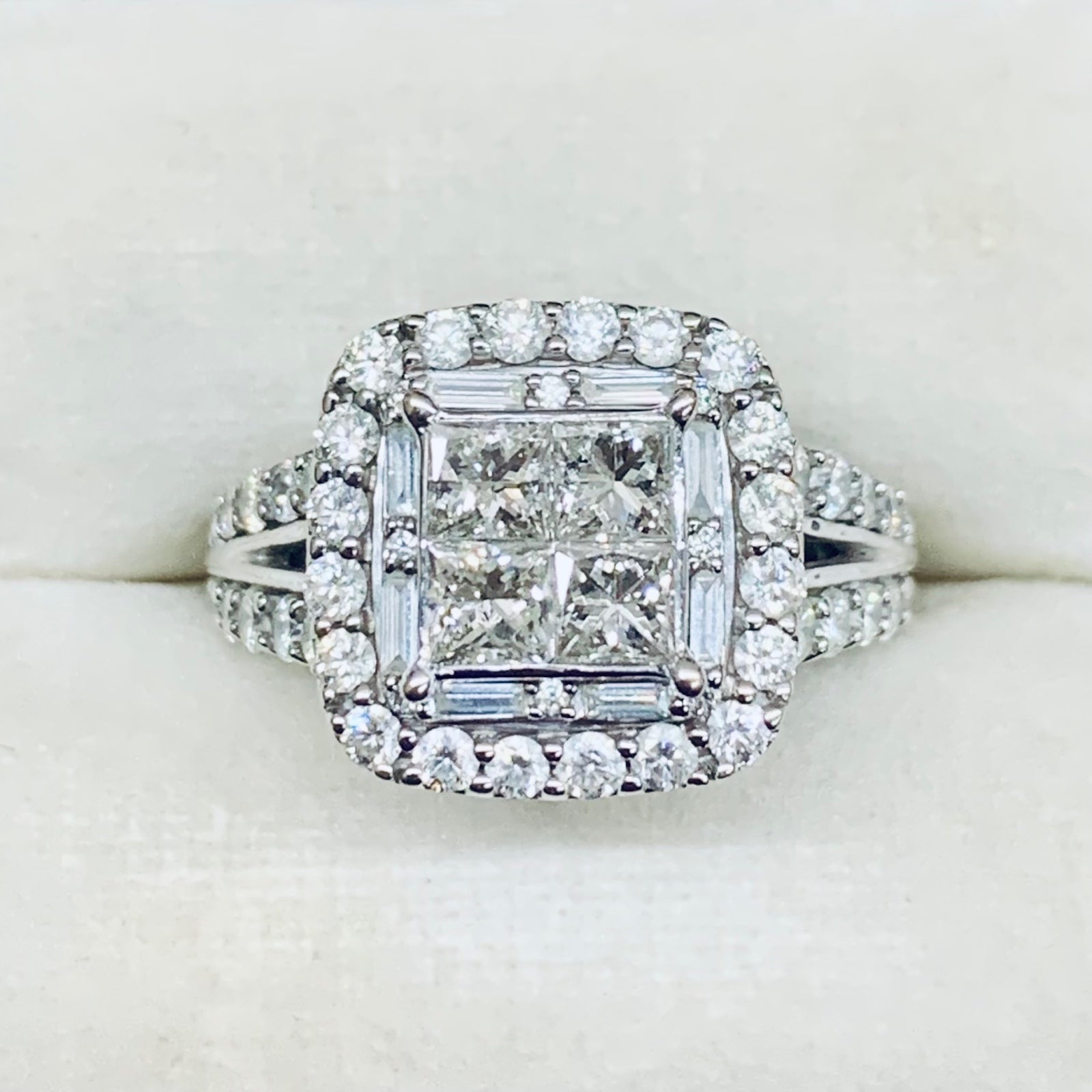 2.00 Ct 14k White Gold Princess Cut Diamond Halo Engagement Ring Band Size 5.5