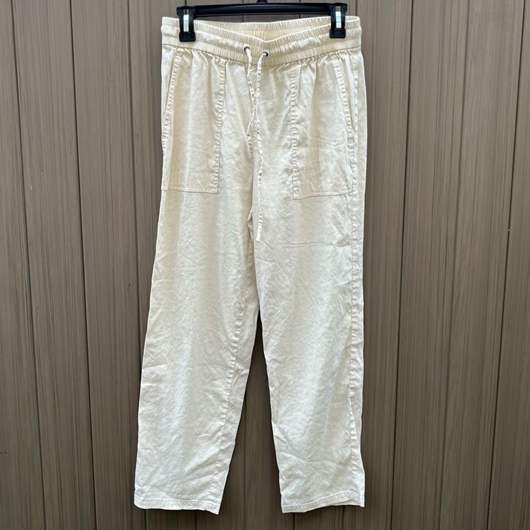 Theory Linen Blend Pull On Drawstring Pants NWOT size Small Straight Leg