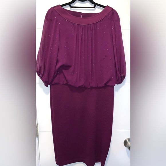 St John Marie Grey Knit Silk Evening Purple Dress 12