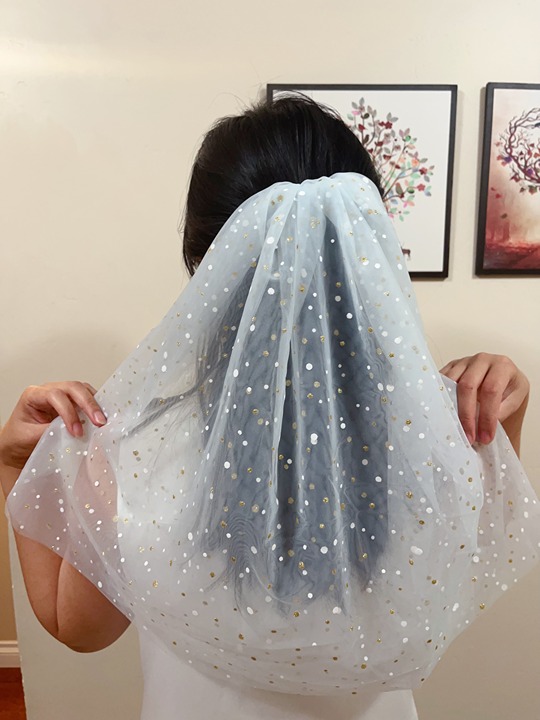 Shining light blue confetti veil gold dots Elopement Short veil Bachelorette vei
