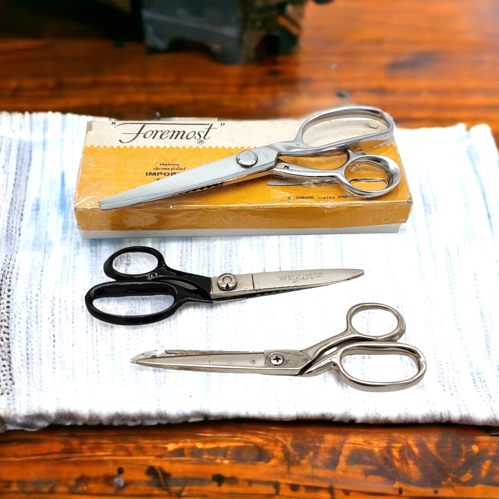3 Vintage Crafters Scissors Shears - Foremost Japan, Wiss USA, Richards England
