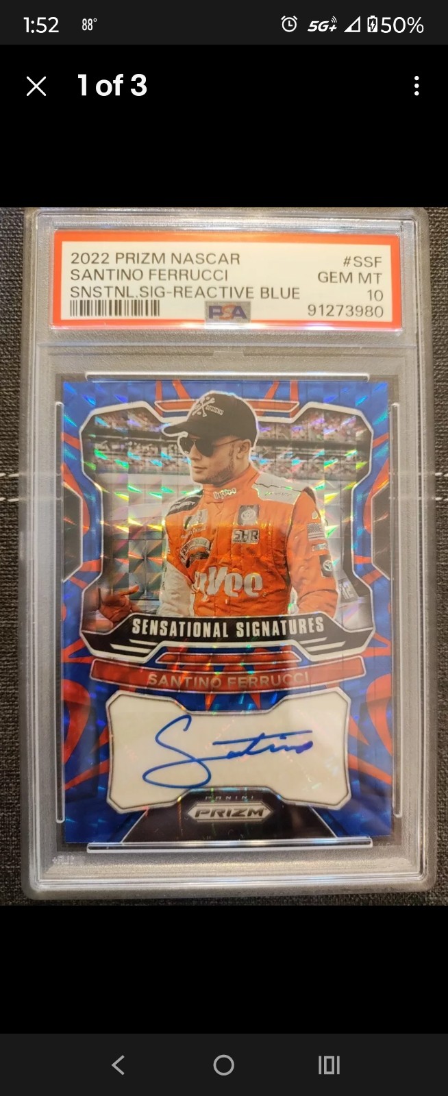 2022 PRIZM Racing Sensational Signatures BLUE Santino Ferrucci PSA 10 /99