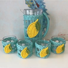 Wicker Lemon Pitcher and set of 4 Matching Tumblers