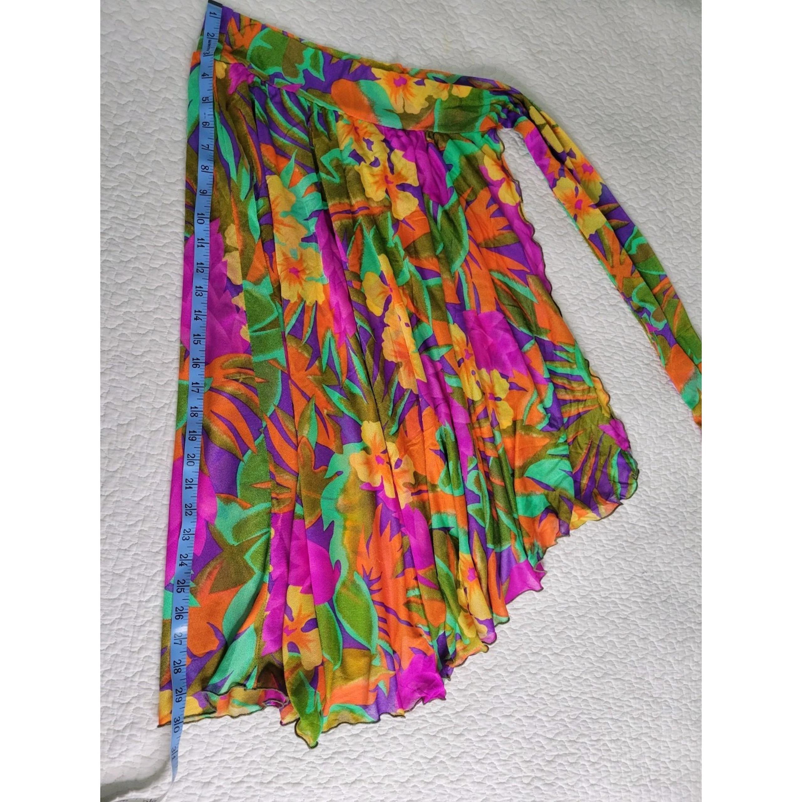 Oscar De La Renta Swimsuit Cover Up Vintage Tropical Wrap Skirt Sheer Vacations