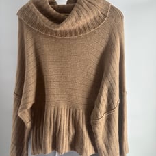 Calvin Klein tan oversize sleeve wool blend turtleneck sweater