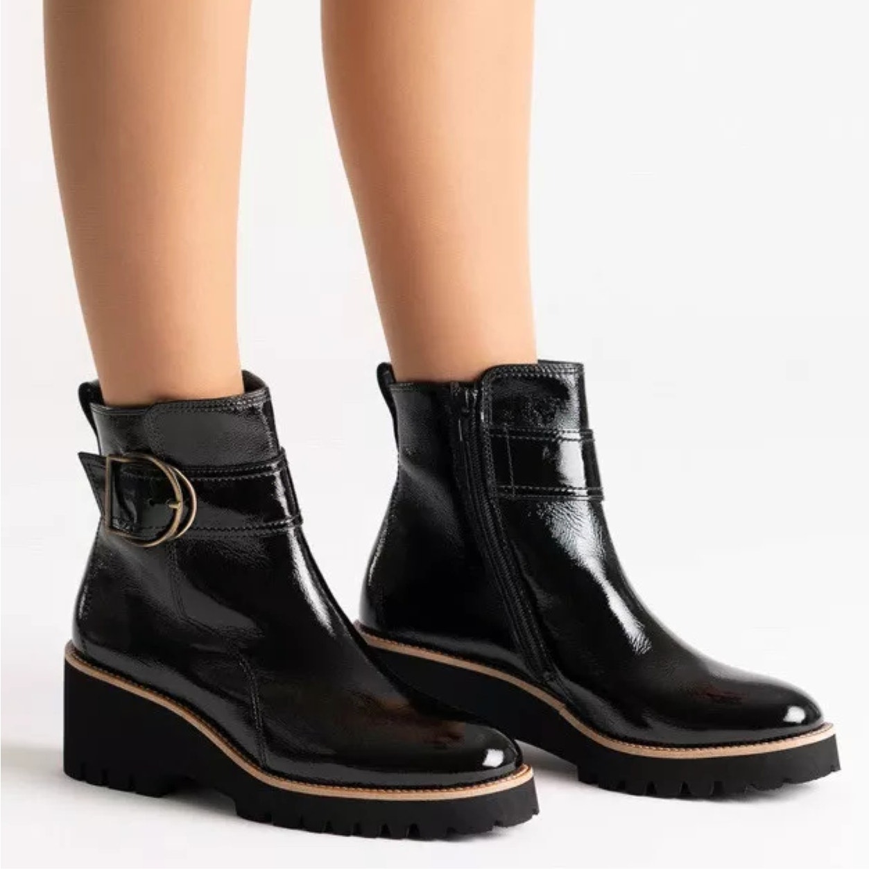Paul Green Dynamic Boot In Black Crinkled Patent Size 6 NEW