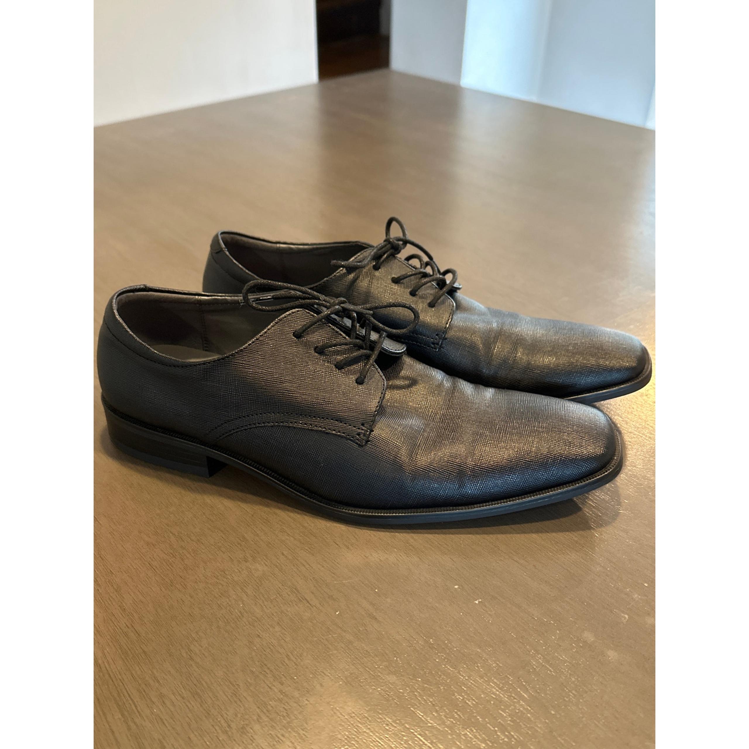 Mens Sz 10 Gunther Black Lace Up Dress Shoes Textured Top - Calvin Klein