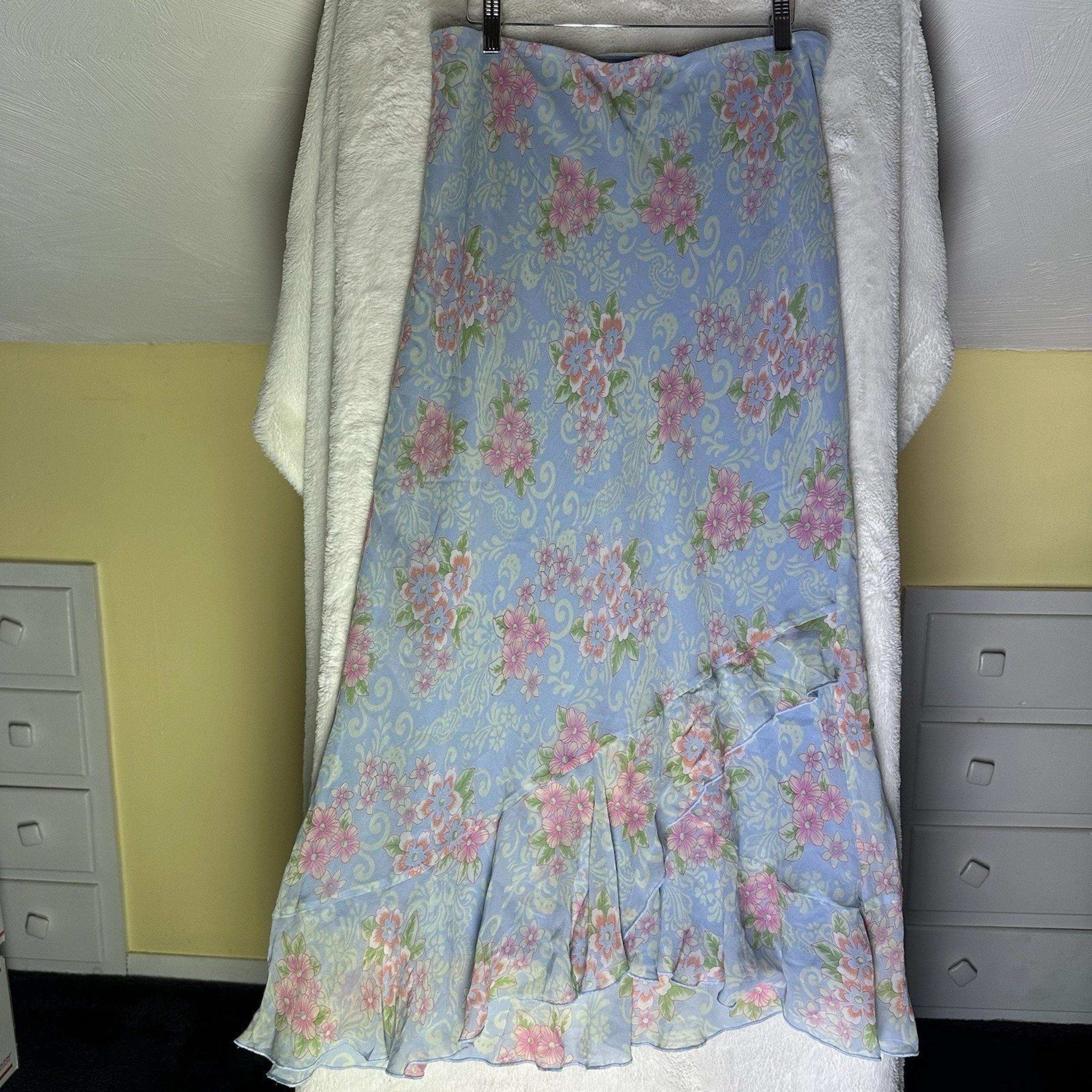 VTG Harold's Silk Floral Maxi Skirt Pastel Whimsigoth Fairy Cottage Core 14 Plus