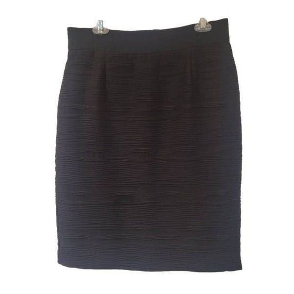 Alfani Women's Black Poly/Spandex Stretchy Horizontal Pleats Lined Straight Skir