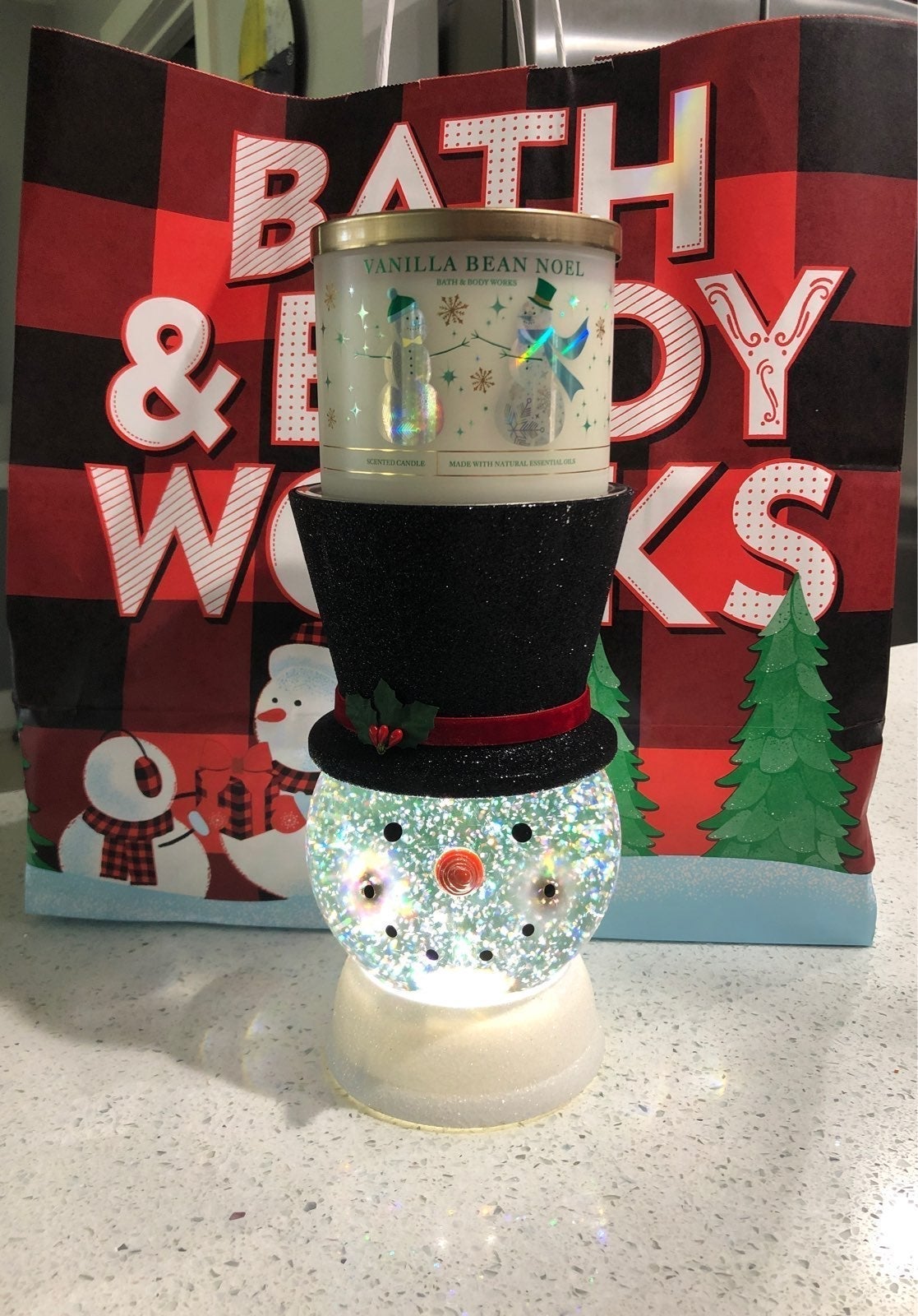 Bath & Body works Water Globe Snowman pedestal