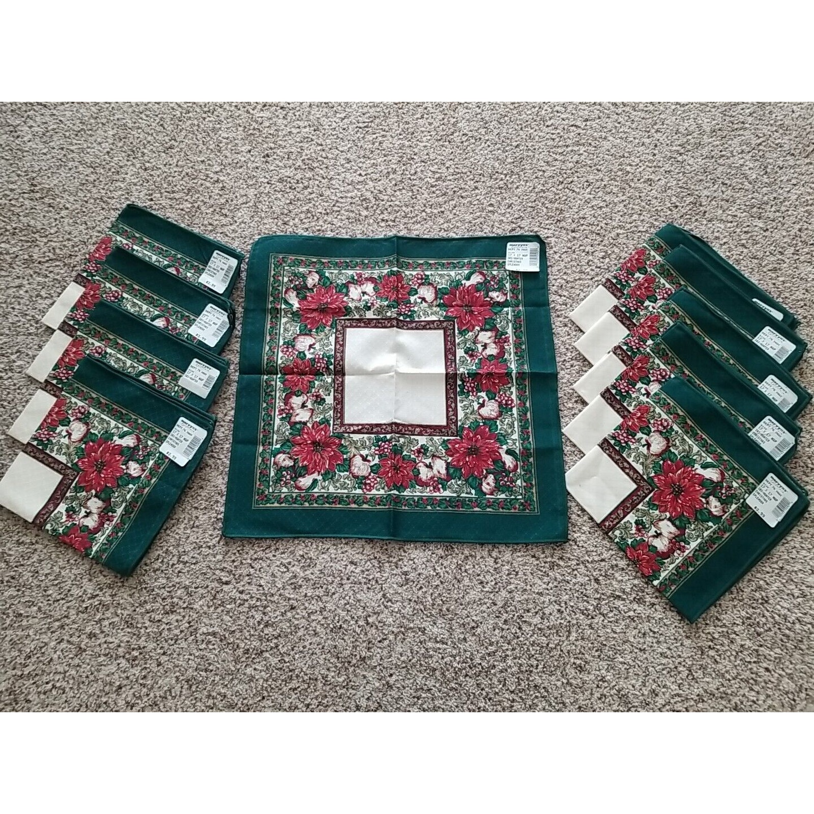 Set of 10 Vtg Hunter Christmas Splendor Fashion Industries Napkins Mervyns NWT