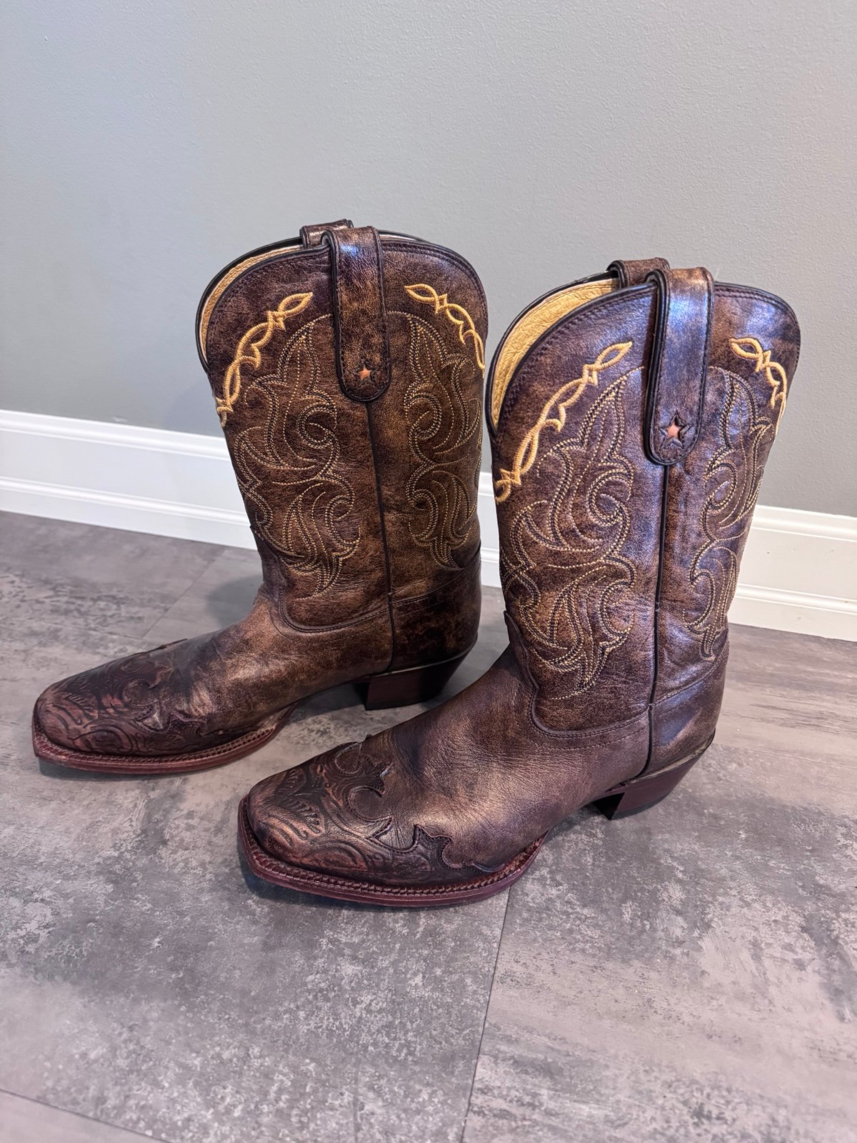 Tony Lama Ladies Santa Fe Bark Wingtip Vaquero VF6004 Cowboy Boots Size 10B