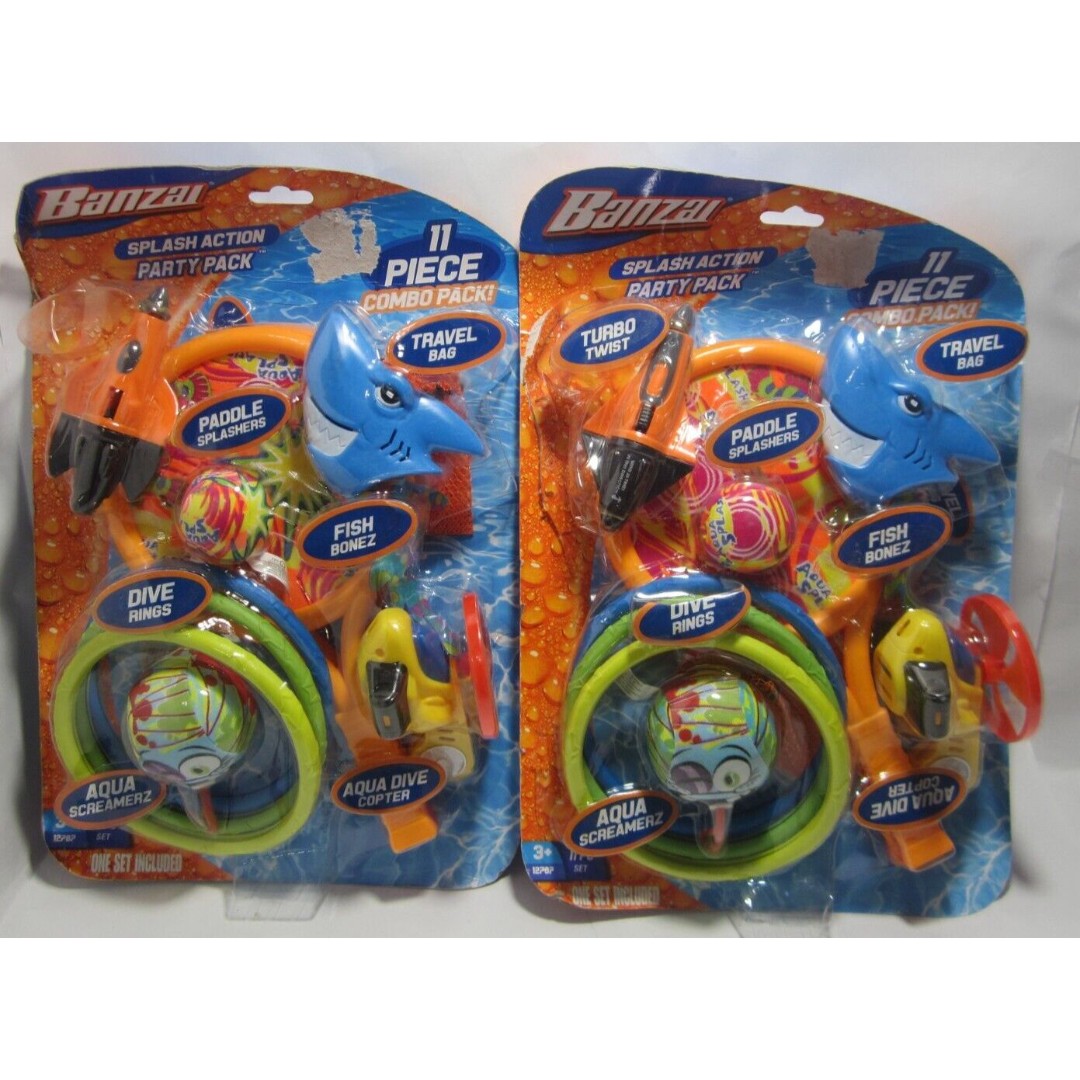 Lot of 2 Banzai Splash Action Party 11 Piece Aqua Screamerz Dive Copter Rings Bo
