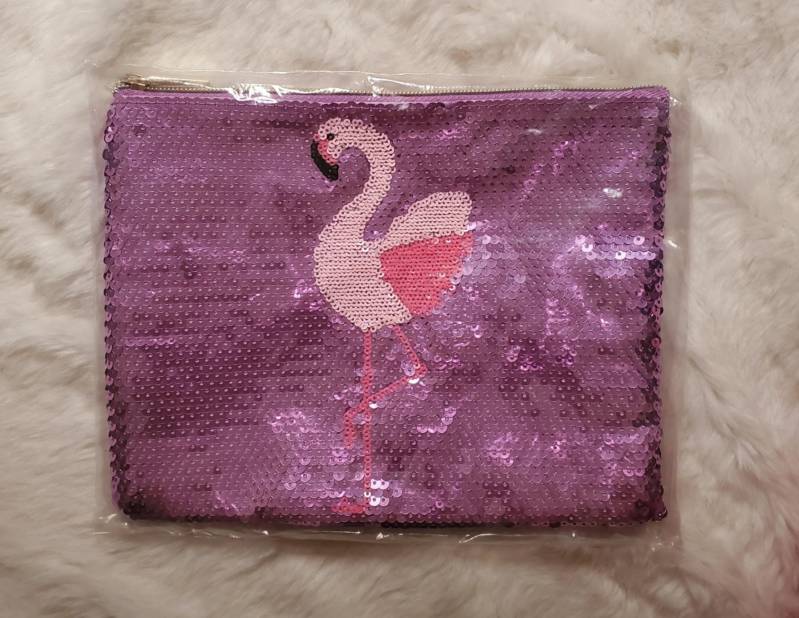 Tarte Flamingo Sequin Purple Cosmetic/Travel Bag