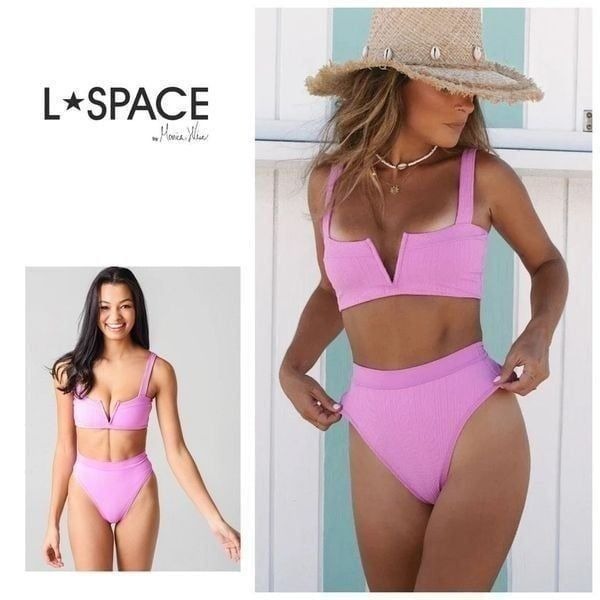 New. L*SPACE ribbed pink bikini. Small. Retails 213