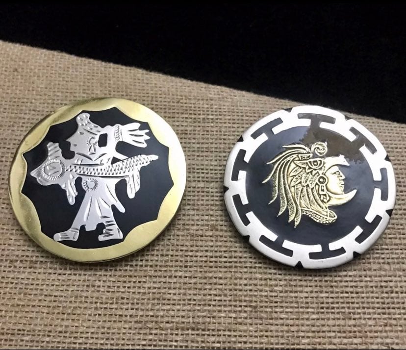 LARGE Mexican Silver Pins, Aztec Warrior, Tribal Brooch